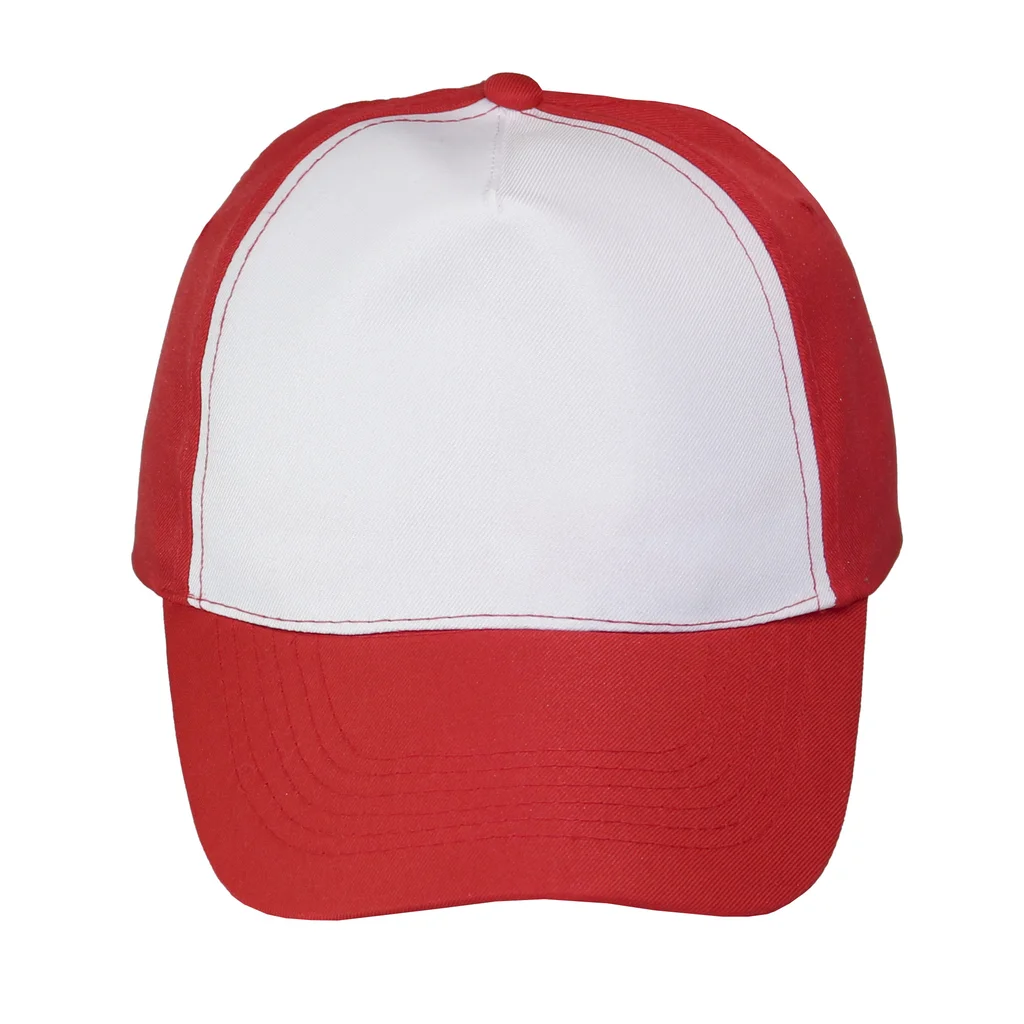 #1058RDWH - Gorra 5 gajos visera curva roja con frente blanco