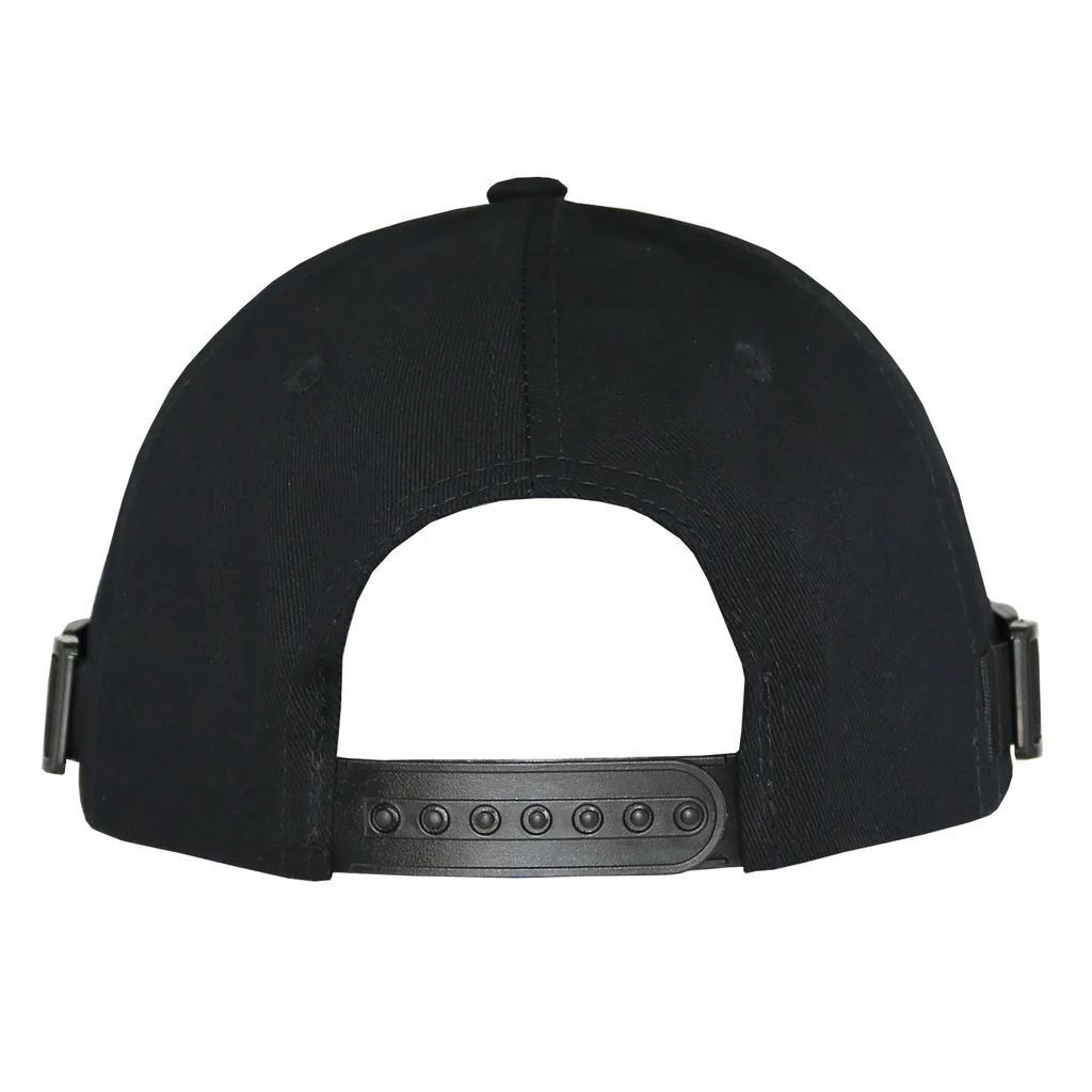 #108530BK - Gorra visera curva negra con hebilla pasador plástico.