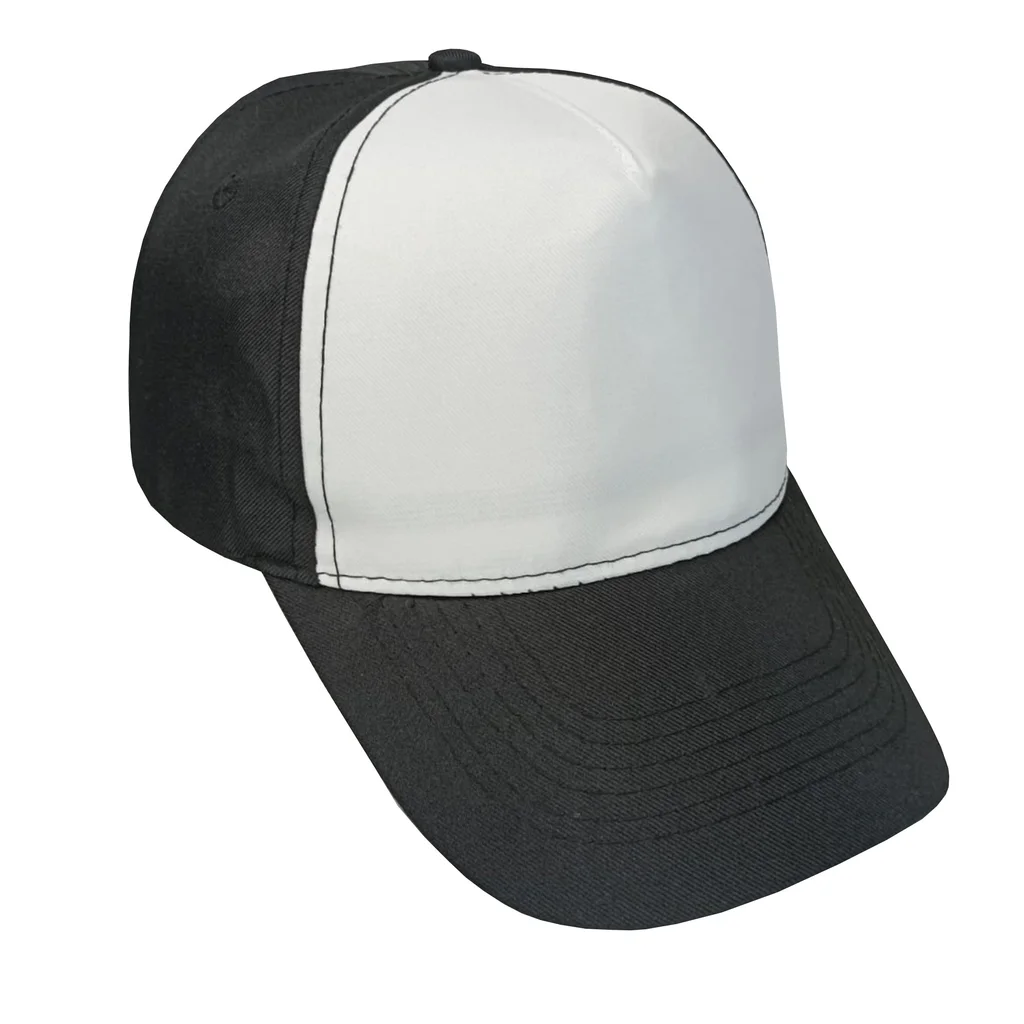 #1058BKWH - GORRA 5 GAJOS VISERA CURVA CON FRENTE BLANCO
