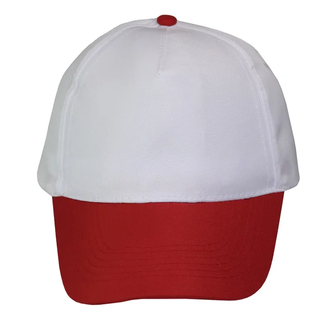 #1158WHRD - Gorra 5 gajos visera curva copa blanca visera roja