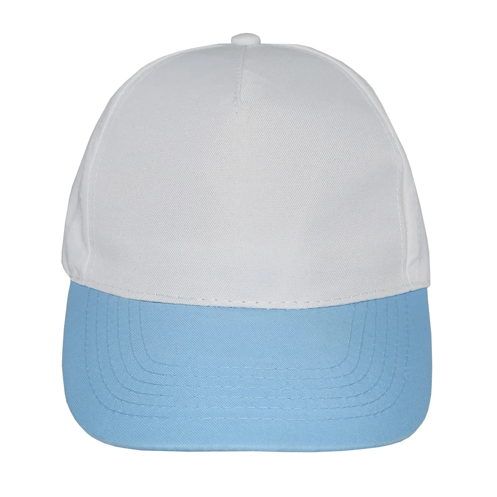 #1158whcl - Gorra 5 gajos visera curva copa blanca visera celeste