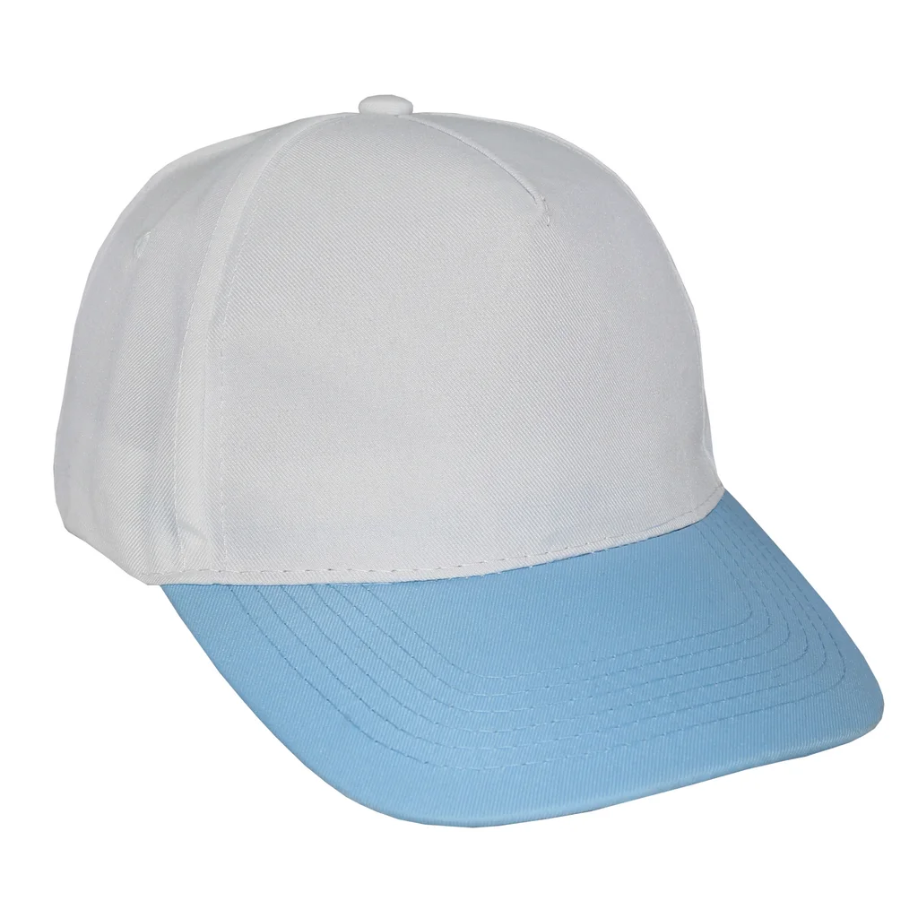 #1158whcl - Gorra 5 gajos visera curva copa blanca visera celeste