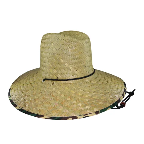 Sombrero guardavidas de paja ala estampado camuflaje con cordón.