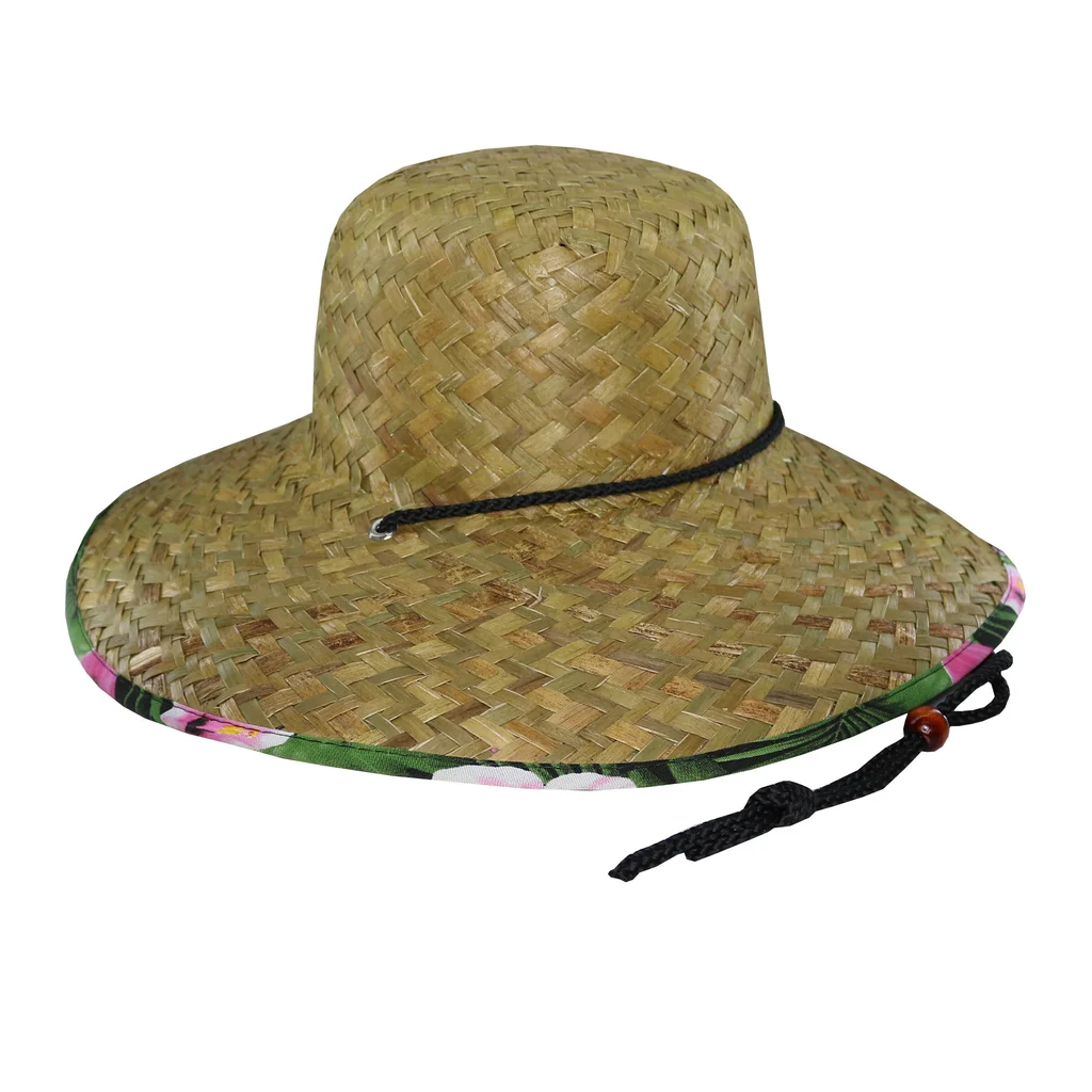 #221402B - Capelina de paja bajo ala estampado floreado con cordón