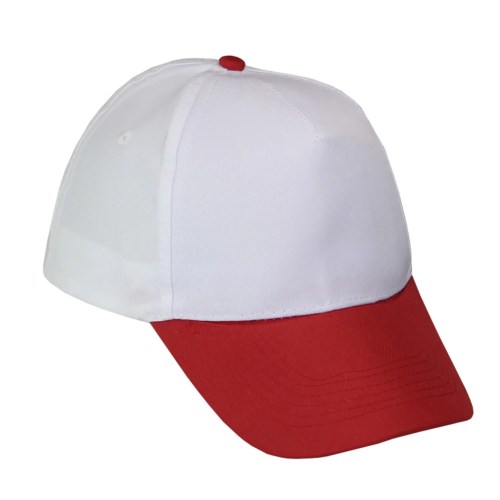 #1158WHRD - Gorra 5 gajos visera curva copa blanca visera roja