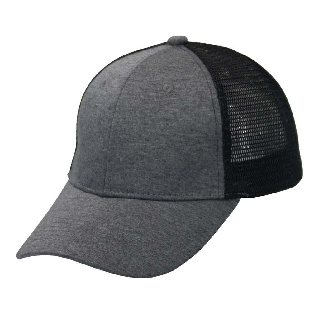 #107731DGBK - Gorra trucker visera curva 6 paneles melange gris.