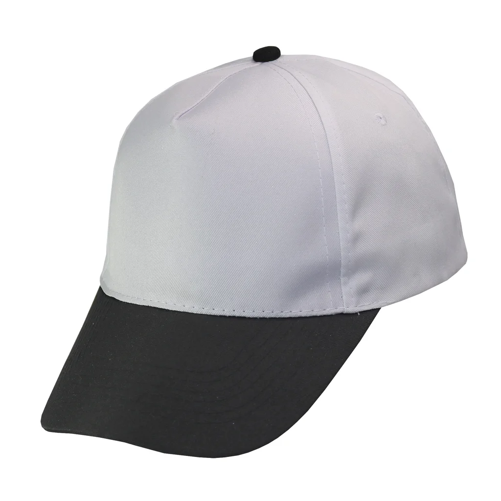 #1158WHBK - Gorra 5 gajos visera curva copa blanca visera negra