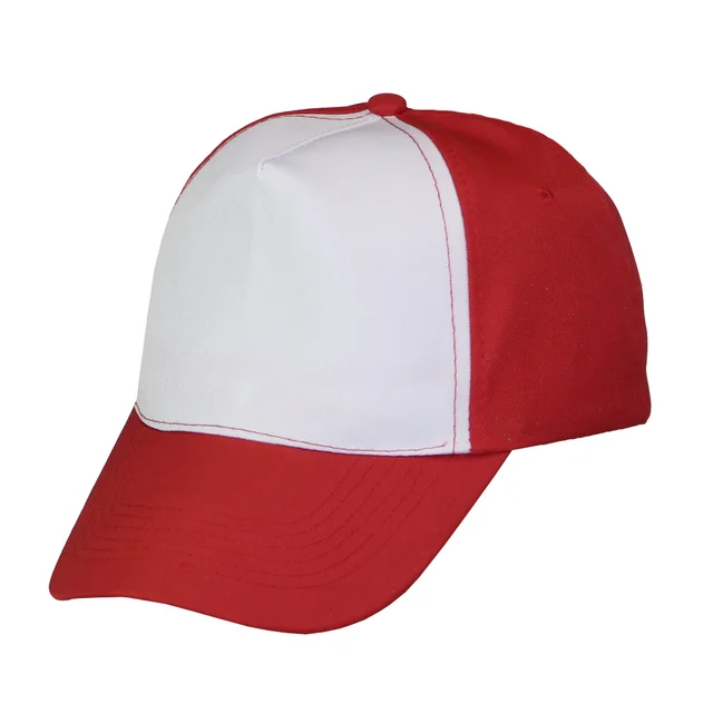 #1058RDWH - Gorra 5 gajos visera curva roja con frente blanco