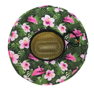 Sombrero guardavidas de paja ala estampado de flores con cordón. - Vista 3