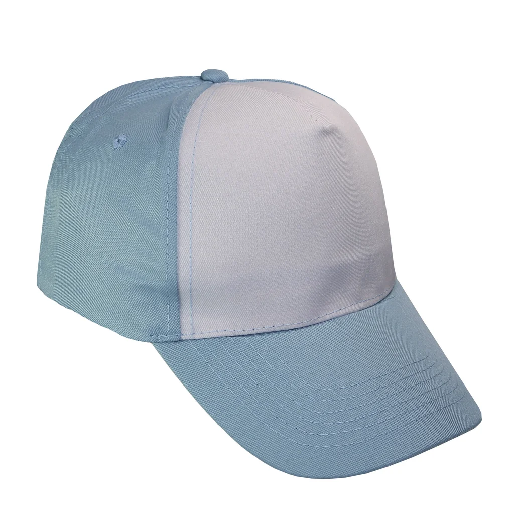 #1058clwh - Gorra 5 gajos visera curva celeste con frente blanco