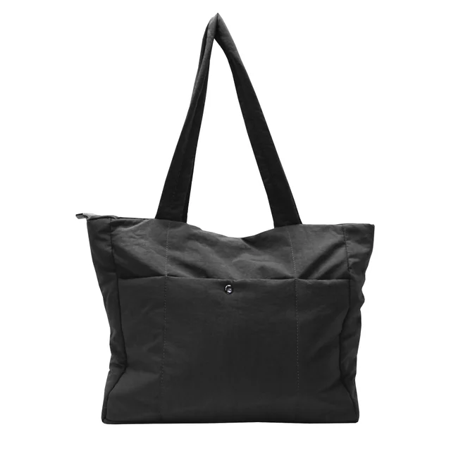 #271052bk - Tote bag puffer con boton negro