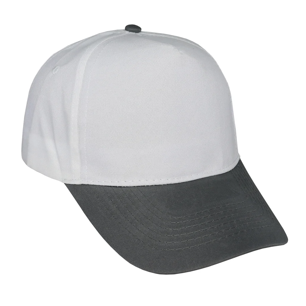 #1158WHDGR - Gorra 5 gajos visera curva copa blanca visera gris
