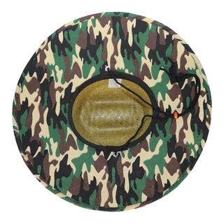Sombrero guardavidas de paja ala estampado camuflaje con cordón. - Vista 3