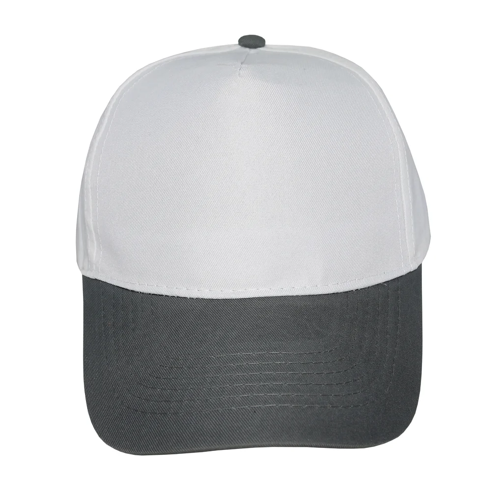 #1158WHDGR - Gorra 5 gajos visera curva copa blanca visera gris