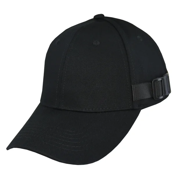 #108530BK - Gorra visera curva negra con hebilla pasador plástico.