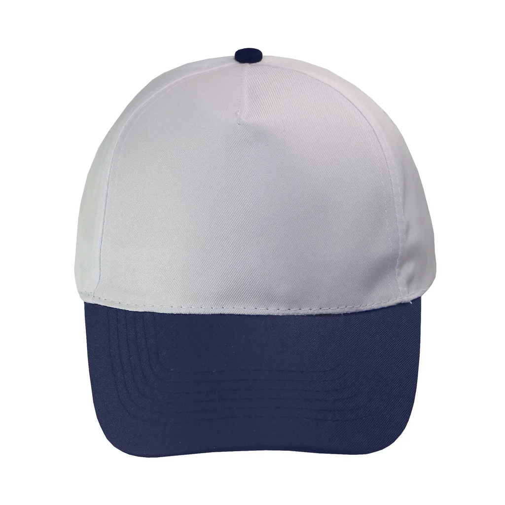 #1158WHNY - Gorra 5 gajos visera curva copa blanca visera azul marino
