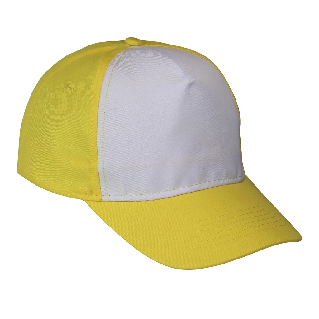 #1058YWWH - Gorra 5 gajos visera curva amarilla con frente blanco