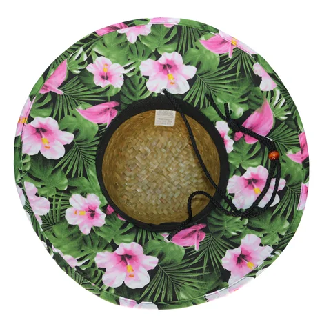 Capelina de paja bajo ala estampado floreado con cordón