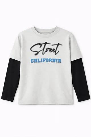 Remera manga larga de niño con sobremanga combinada con estampa ¨street¨ en relieve al tono - Vista 4