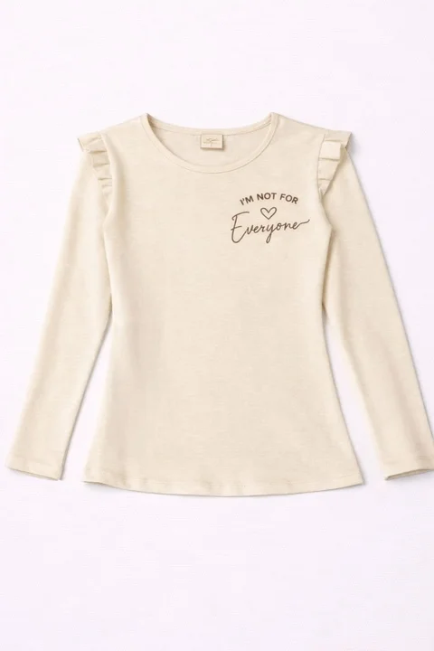 Remera manga larga de nena con voladitos en hombro y bordado 