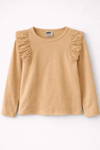 Remera de niña manga larga lisa con brodery calado al tono en frente - Vista 3