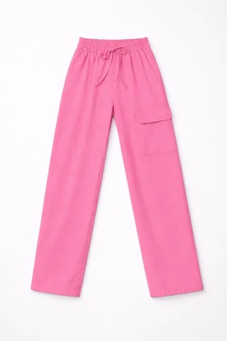 Pantalón palazo sastrero de niña liso con bolsillo cargo - Vista 3