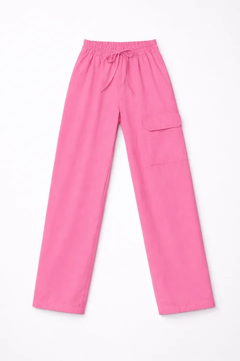 Pantalón palazo sastrero de niña liso con bolsillo cargo