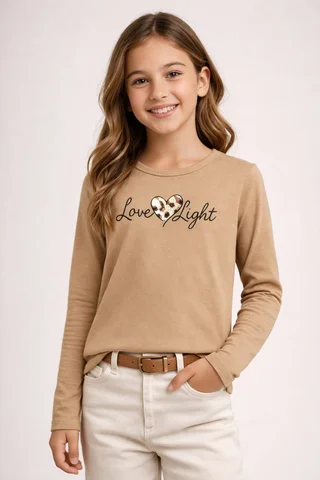 Remera manga larga de niña con estampa foil de diseño “love light” - Vista 1