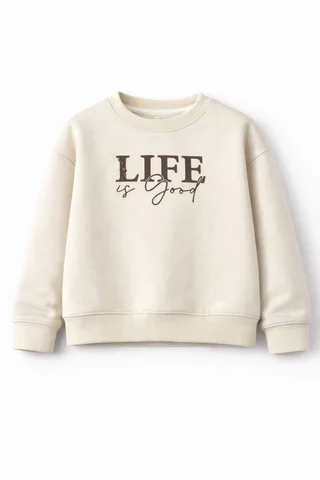 Buzo de friza de niña con estampa “Life” y mangas caídas - Vista 5
