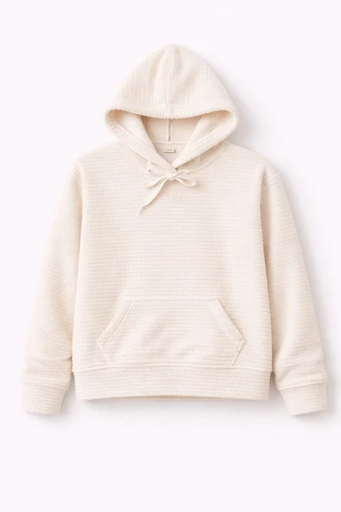 Buzo plush bifaz teen con capucha y bolsillo canguro