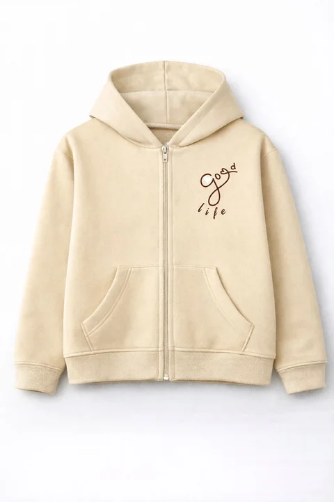 Campera de friza teen con estampa tipo logo con capucha