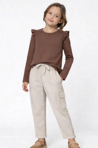 Pantalón palazo sastrero de niña liso con bolsillo cargo - Vista 1