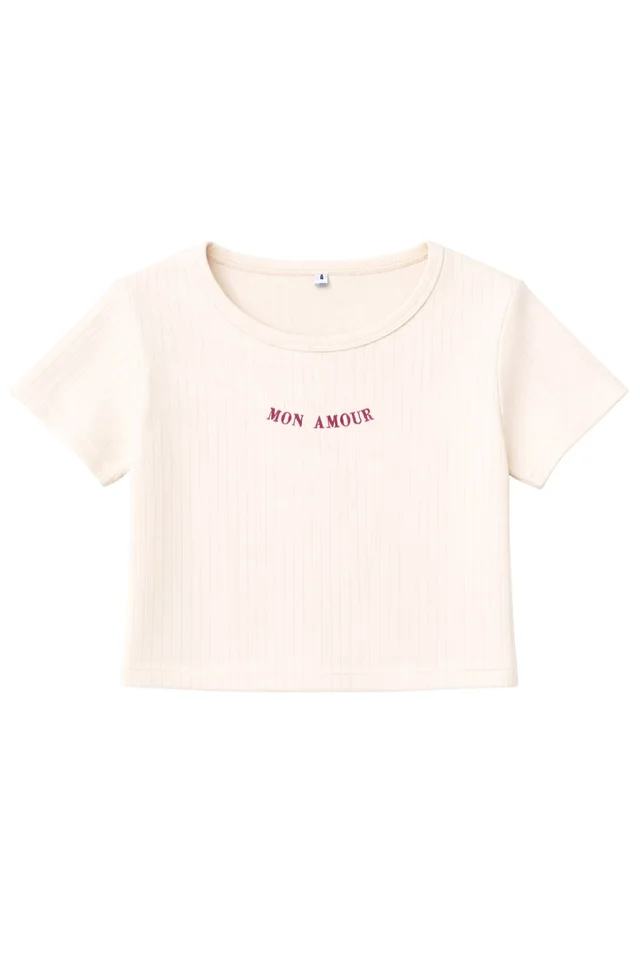 Remera manga corta teen de morley ancho con bordado " mon amour" 