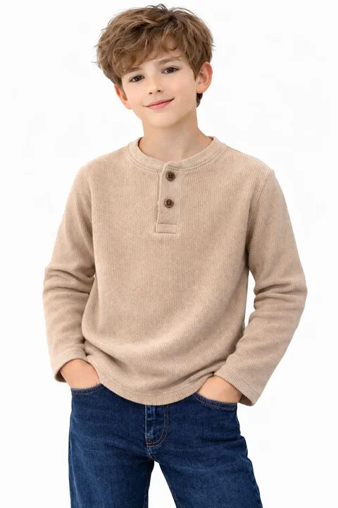 Buzo Infantil de Lanilla con Botones y Bordado en Espalda, tipo sweater