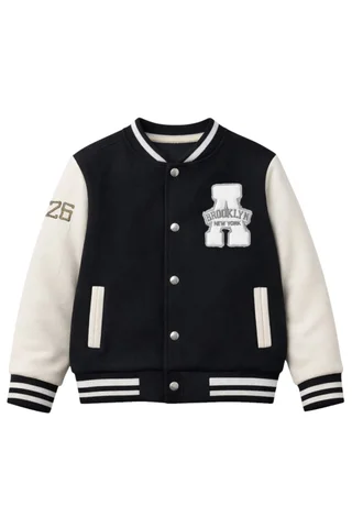Campera universitaria de niño con aplique y doble bordado con cuello, puños y cintura tejida - Vista 2