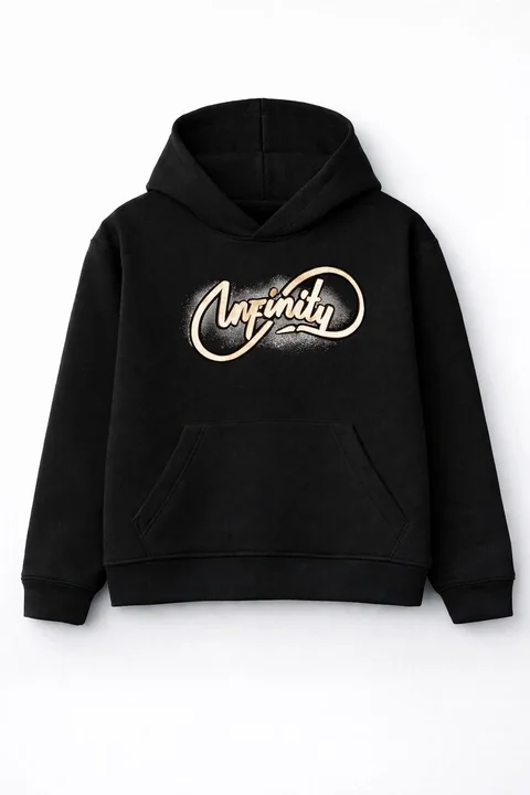 Buzo teen de friza oversize con hombros caidos, con capucha y estampa “infinity”