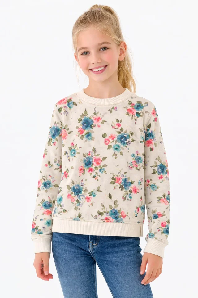 Buzo de nena de algodon rustico estampado flores