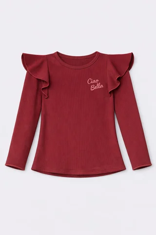 Remera de nena de morley vintage con volados con rulotex y bordado al tono en combinacion - Vista 6