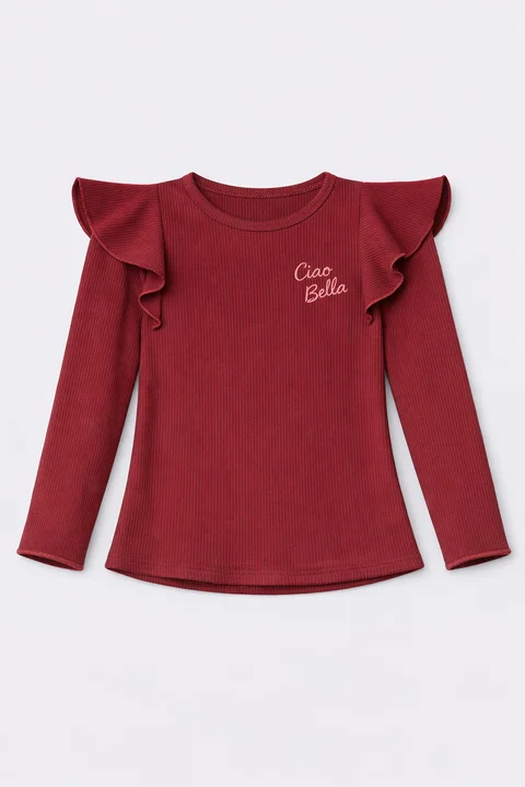 Remera de nena de morley vintage con volados con rulotex y bordado al tono en combinacion