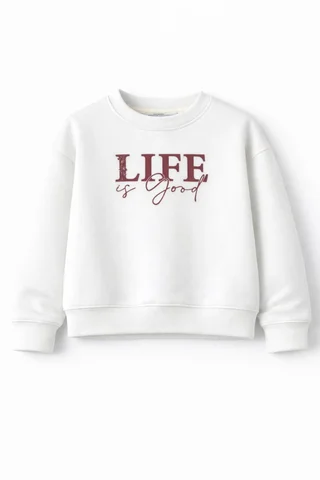 Buzo de friza teen con estampa “Life” y mangas caídas - Vista 6