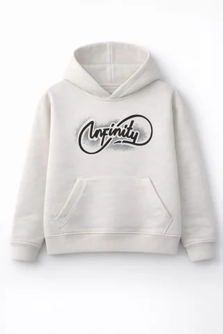 Buzo de niño de friza oversize con hombros caidos, con capucha y estampa “infinity” - Vista 4