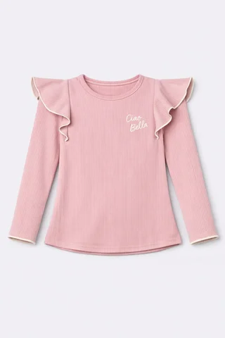 Remera de nena de morley vintage con volados con rulotex y bordado al tono en combinacion - Vista 5