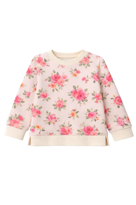 Buzo de nena de algodon rustico estampado flores