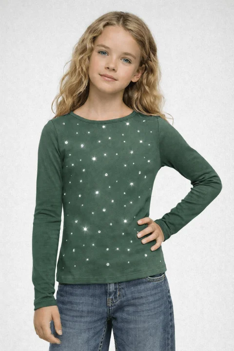 Remera manga larga de nena con aplique de hotfitt brillante 