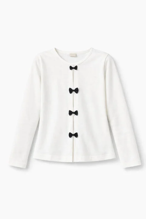 Remera manga larga de nena con pliegues y moños aplicados