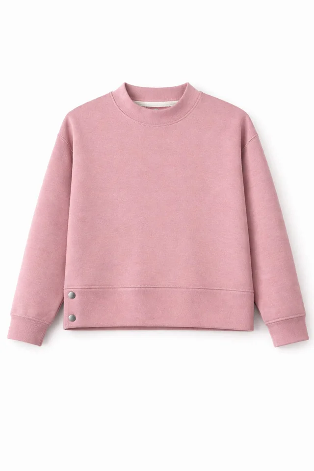 Buzo de niña de darlon liso con cintura alta y botones plata