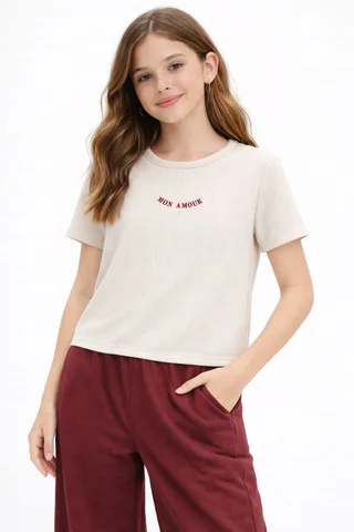 Remera manga corta teen de morley ancho con bordado " mon amour"  - Vista 1