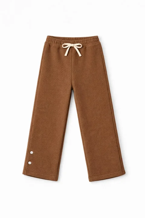 Conjunto de lanilla niña de buzo y pantalón con botones en combinación