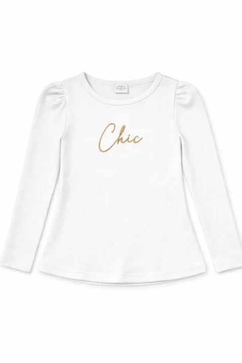 Remera manga larga de niña con manga princesa y bordado ¨chic¨