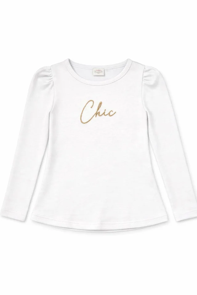 Remera manga larga de niña con manga princesa y bordado ¨chic¨